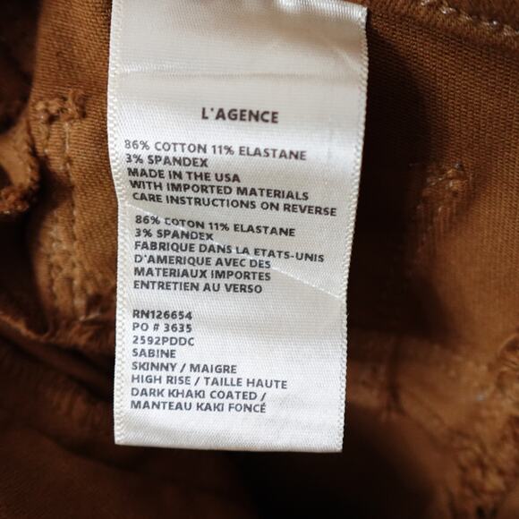 L'Agence Sabine Coated Canvas Waxed Dark Khaki Tan Brown Skinny Jeans - Picture 12 of 12